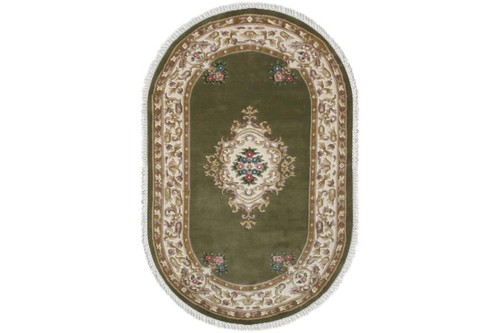 100% Wool Green Super Rajbik Indian Rug Design Handknotted in India with a 20mm pile Image 7