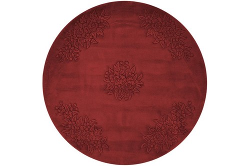 100% Wool Red Plain Carved Chinese. Handknotted in China with a 25mm pile Image 4