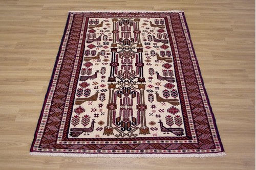 100% Wool Red Persian Belouch Rug PBE014000 1.50 x 1.00 Handknotted in Iran with a 18mm pile