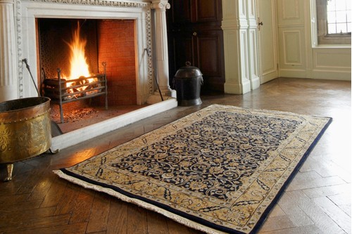 100% Wool Blue Very Fine Indo Persian Rug Design Handknotted in India with a 12mm pile