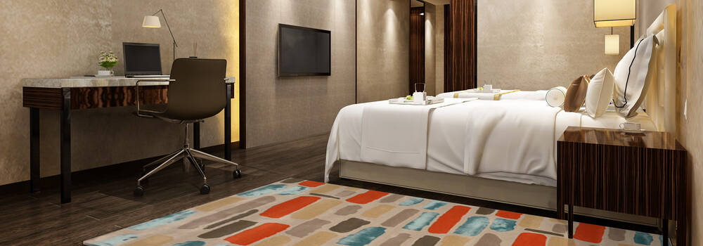 3d3 rendering beautiful luxury bedroom suite hotel with tv working table2