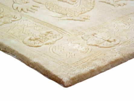 100% Wool Cream Plain Carved Chinese Design Handknotted in China with a 25mm pile Image 2