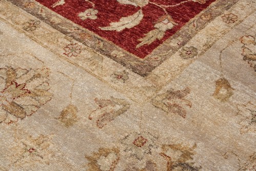 100% Twisted Argentine Wool Red Ziegler Indian Rug IZV037070 Handknotted in India with a 12mm pile Image 3