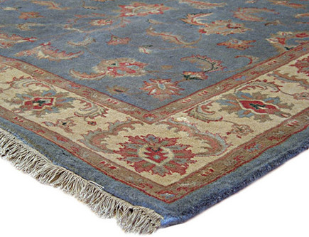 100% Wool Blue Indo Persian Keshan Rug Design Handknotted in India with a 15mm pile Image 3