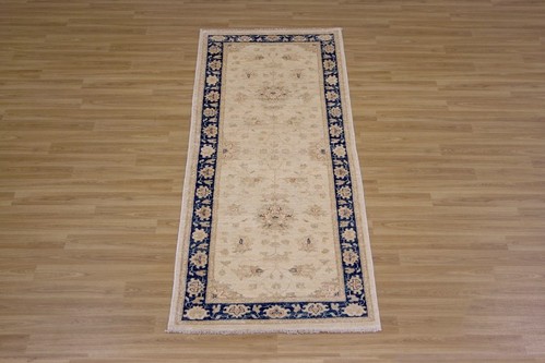 100% Wool Cream Afghan Veg Dye Rug AVE044084 2.43 x .87 Handknotted in Afghanistan with a 6mm pile