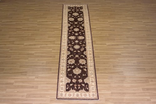 100% Wool Brown Afghan Veg Dye Rug AVE048053 3.57 x .78 Handknotted in Afghanistan with a 6mm pile