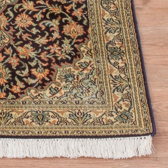 100% Silk Blue Kashmiri Silk Rug KSK006088 93x62 Handknotted in India with a 5mm pile Image 2