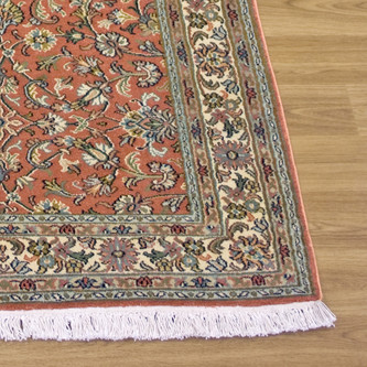 100% Silk Rose Kashmiri Silk Rug KSK045095 2.71 x .77 Handknotted in Kashmir with a 5mm pile Image 2