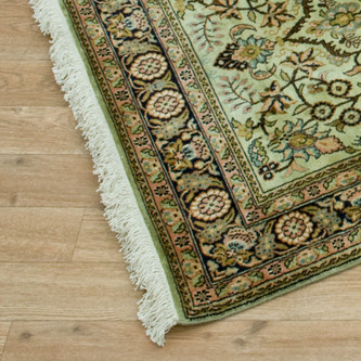 100% Silk Green Kashmiri Silk Rug KSK047093 299 x 79 Handknotted in Kashmir with a 5mm pile Image 2