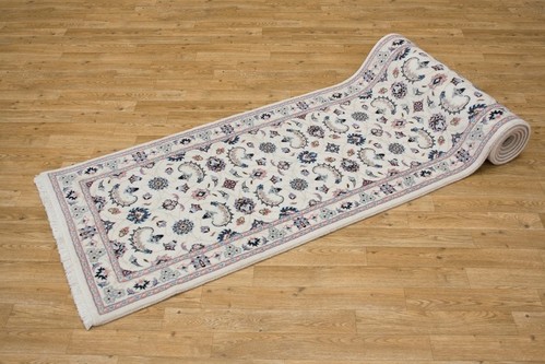 100% Wool Cream Persian Golbaft Rug PGO048044 3.30 x .75 Handknotted in Iran with a 17mm pile