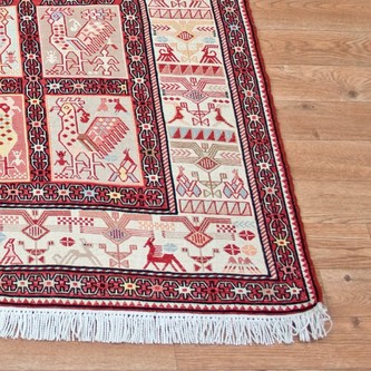 100% Wool Cream Persian Souzami Kelim Rug PSO019000 1.90 x 1.23 Handknotted in Iran with a 6mm pile Image 2