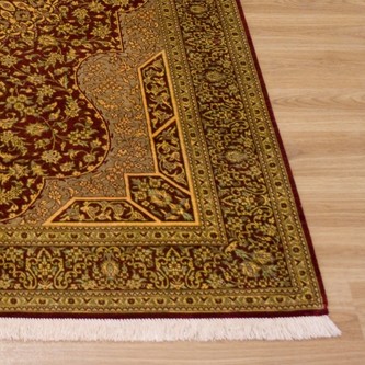 100% Silk Red Persian Silk Qum Rug PSQ013000 1.47 x .96 Handknotted in Iran with a 5mm pile Image 2