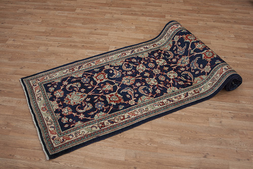 100% Wool Black Persian Sarouk Rug SAR049CHE 415x88 Handknotted in Iran with a pile