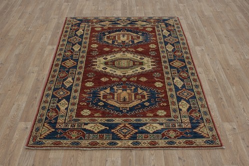 100% Wool Red Afghan Kaynak Rug AKA018F52 1.84 x 1.19 Handknotted in Afghanistan with a 5mm pile