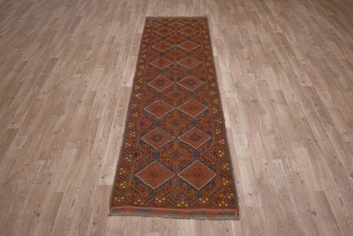 100% Wool Rust Afghan Mushwani Tribal Rug AMU045000 261x63 Handknotted in Afghanistan with a 8mm pile