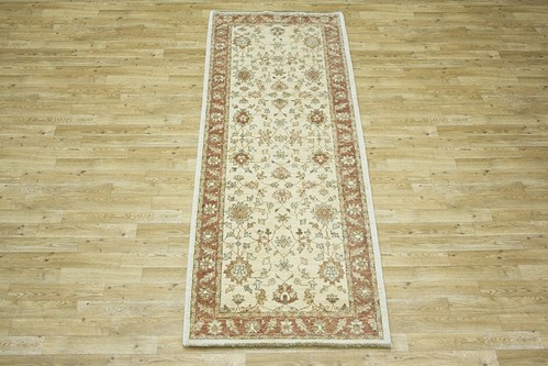 100% Wool Cream Afghan Veg Dye Rug AVE044082 2.44 x .79 Handknotted in Afghanistan with a 6mm pile