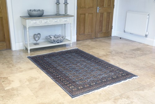 100% Wool Grey Fine Pakistan Bokhara Rug Design Handknotted in Pakistan with a 10mm pile