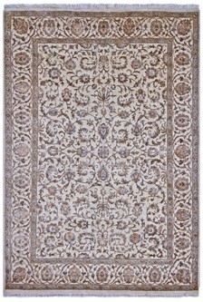 85% Wool / 15% Silk Cream Very Fine Indo Persian Rug Design Handknotted in India with a 12mm pile Image 2
