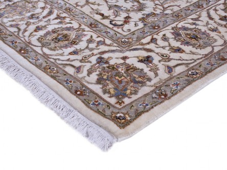 85% Wool / 15% Silk Cream Very Fine Indo Persian Rug Design Handknotted in India with a 12mm pile Image 3