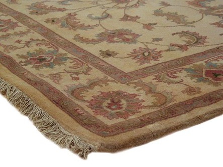 100% Wool Cream Indo Persian Keshan Rug Design Handknotted in India with a 15mm pile Image 3