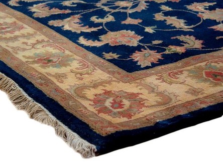 100% Wool Blue Indo Persian Keshan Rug Design Handknotted in India with a 15mm pile Image 3