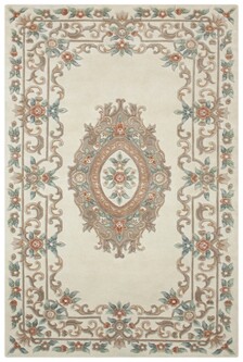 100% Wool Cream Indian Floral Super Washed Rug ISW001