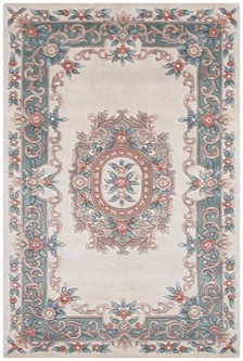 100% Wool Cream Floral Super Washed Rug Handknotted in India with a 18mm pile Image 2