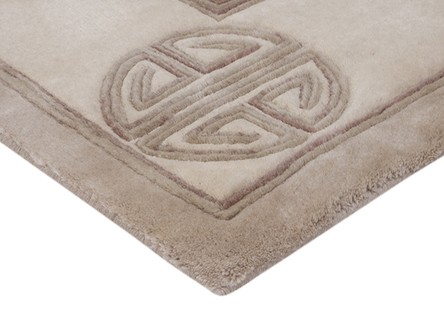 100% Wool Beige Fu Shou Super Washed Rug Handknotted in India with a 18mm pile Image 3
