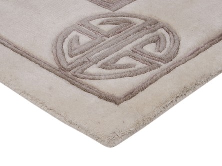 100% Wool Cream Fu Shou Super Washed Rug Handknotted in India with a 18mm pile Image 3