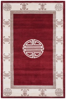 100% Wool Red Fu Shou Super Washed Rug Handknotted in India with a 18mm pile Image 2