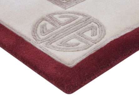 100% Wool Red Fu Shou Super Washed Rug Handknotted in India with a 18mm pile Image 3