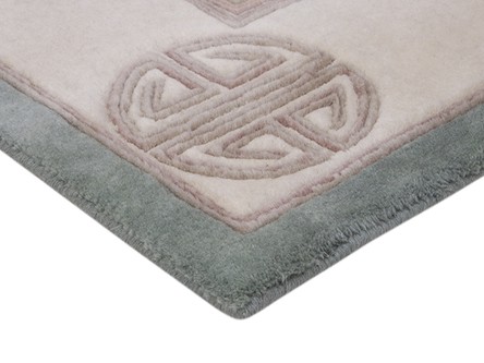 100% Wool Green Fu Shou Super Washed Rug Handknotted in India with a 18mm pile Image 3