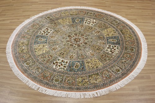 100% Silk Multi Kashmiri Silk Rug KSK073039 2.11 x 2.06 Handknotted in Kashmir with a 5mm pile