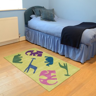 100% Wool Multi Kids Rug Yellow Jungle LKI015 Handmade in India with a 15mm pile