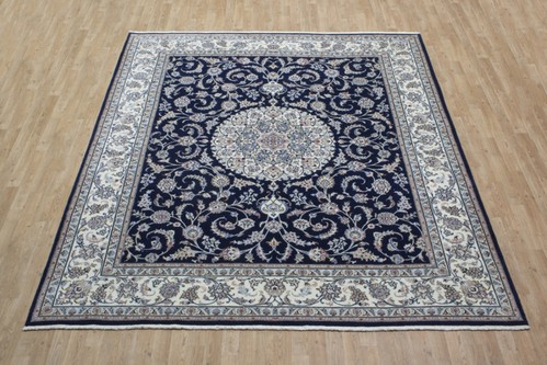 100% Wool Blue Persian Golbaft Rug PGO025046 2.97 x 2.50 Handknotted in Iran with a 20mm pile