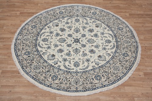 100% Wool Cream Persian Nain Rug PNA076044 1.95 x 1.95 Handknotted in Iran with a 12mm pile