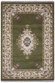 100% Wool Green Super Rajbik Indian Rug Design Handknotted in India with a 20mm pile Image 2