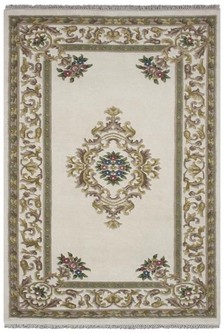100% Wool Cream Super Rajbik Indian Rug Design Handknotted in India with a 20mm pile Image 2