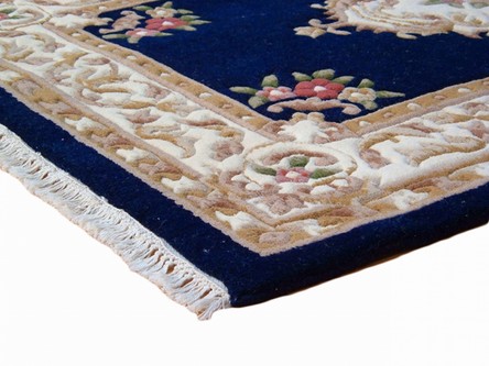 100% Wool Blue Super Rajbik Indian Rug Design Handknotted in India with a 22mm pile Image 3