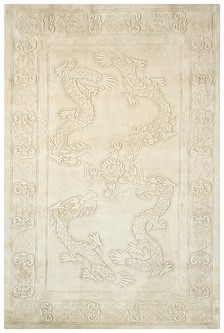 100% Wool Cream Plain Carved Chinese Design Handknotted in China with a 25mm pile