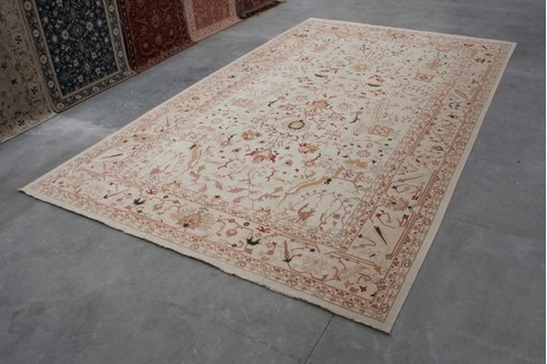 100% Wool Cream Indo Agra Rug Design IZA037075 Handknotted in India with a 10mm pile