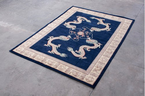 100% Wool Blue Premier Superwashed Chinese Rug PSW030441 Handknotted in China with a 25mm pile