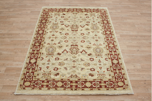 100% Wool Cream Afghan Veg Dye Rug AVE018081 181x122 Handknotted in Afghanistan with a 5mm pile