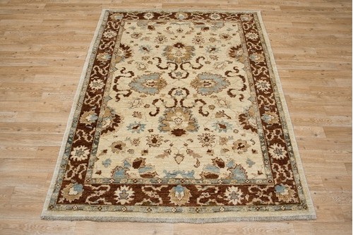 100% Wool Cream Afghan Veg Dye Rug AVE018082 1.77 x 1.29 Handknotted in Afghanistan with a 6mm pile