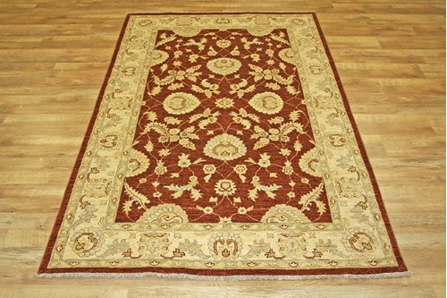 100% Wool Rust Afghan Veg Dye Rug AVE020074 241 x 155 Handknotted in Afghanistan with a 6mm pile