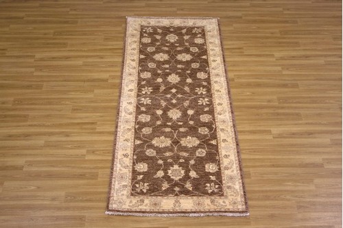 100% Wool Brown Afghan Veg Dye Rug AVE044053 2.39 x .86 Handknotted in Afghanistan with a 6mm pile