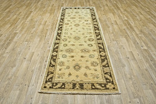 100% Wool Cream Afghan Veg Dye Rug AVE044054 239 x 99 Handknotted in Afghanistan with a 6mm pile