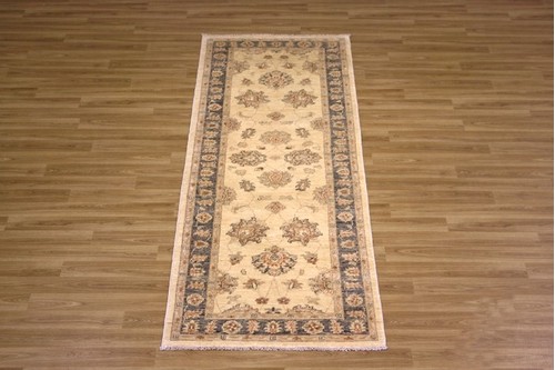 100% Wool Cream Afghan Veg Dye Rug AVE044071 2.46 x .88 Handknotted in Afghanistan with a 6mm pile
