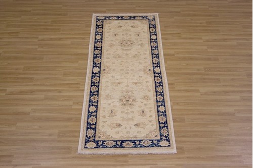 100% Wool Cream Afghan Veg Dye Rug AVE044084 2.43 x .87 Handknotted in Afghanistan with a 6mm pile