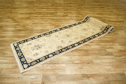 100% Wool Cream Afghan Veg Dye Rug AVE047084 292 x 96 Handknotted in Afghanistan with a 6mm pile